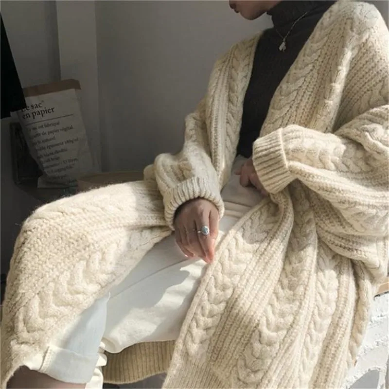 Woman Sweater Cardigan Winter Knitting Batwing Sleeve Twist Solid Color Fashion Long woman's Clothing Dropshipping RZ278