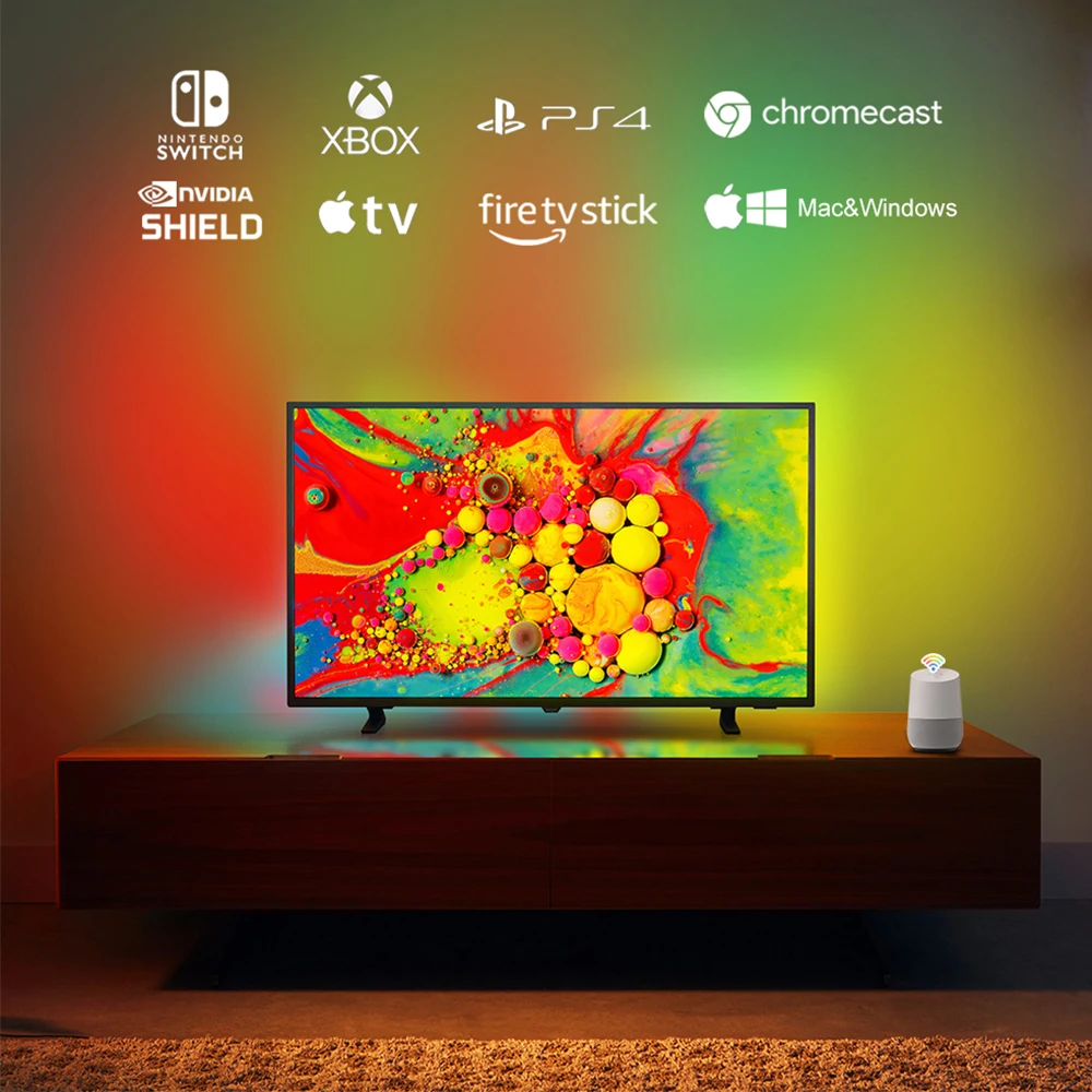 Podświetlenie LED telewizora zanurzeniowego HDMI TV Box Xbox PS4/5 Ambient RGB Strip do telewizorów 17-120 cali PC 4K HDTV WiFi Alexa Google