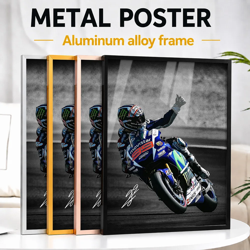Jorge Lorenzo MotoGP Victory Framed Metal Poster Personalized Photo Bold Action Style Wall Art For Game Room Unique Rider Gift
