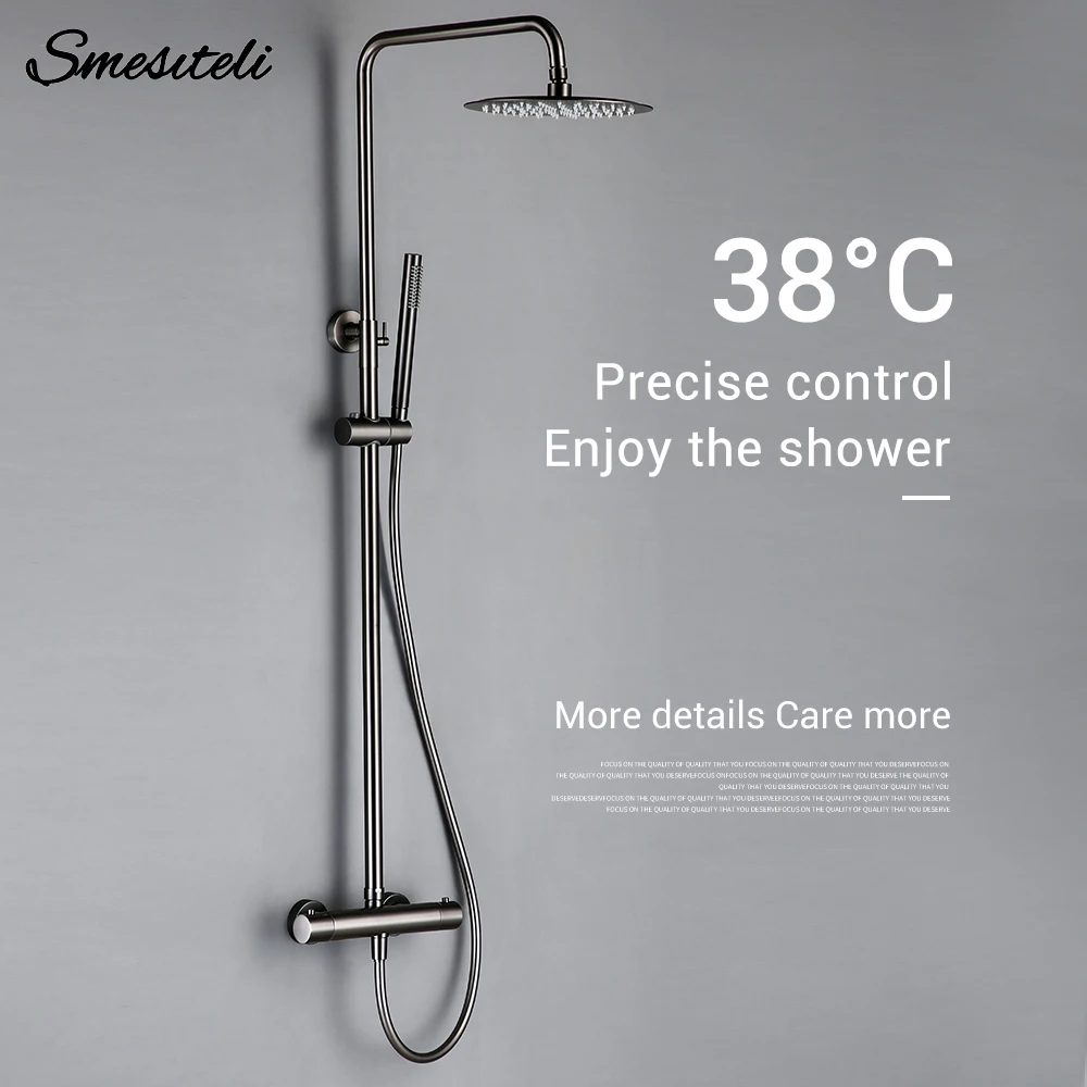 Thermostatic System Bath Faucet Shower Mixer Tap Gunmetal Brass Temperature Control Diverter Wall Mounted With Rainfall Handheld