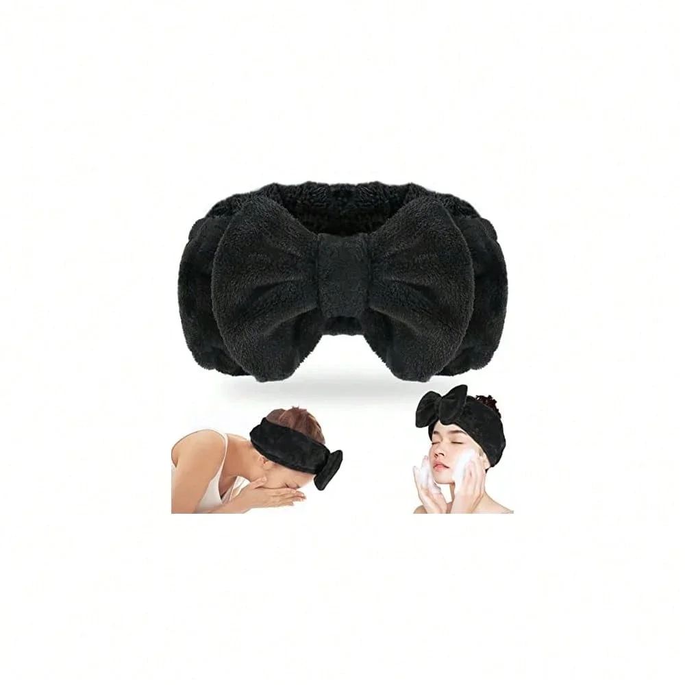 

Мягкая флисовая повязка на голову с бантом для умывания, ухода за кожей, масок для лица, душа, эластичная повязка для волос, черная
