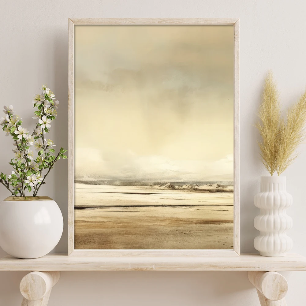 Desert Landscape Minimalist Posters Prints Abstract Sepia Painting Wall Art Canvas Wall Pictures Neutral Living Room Home Decor