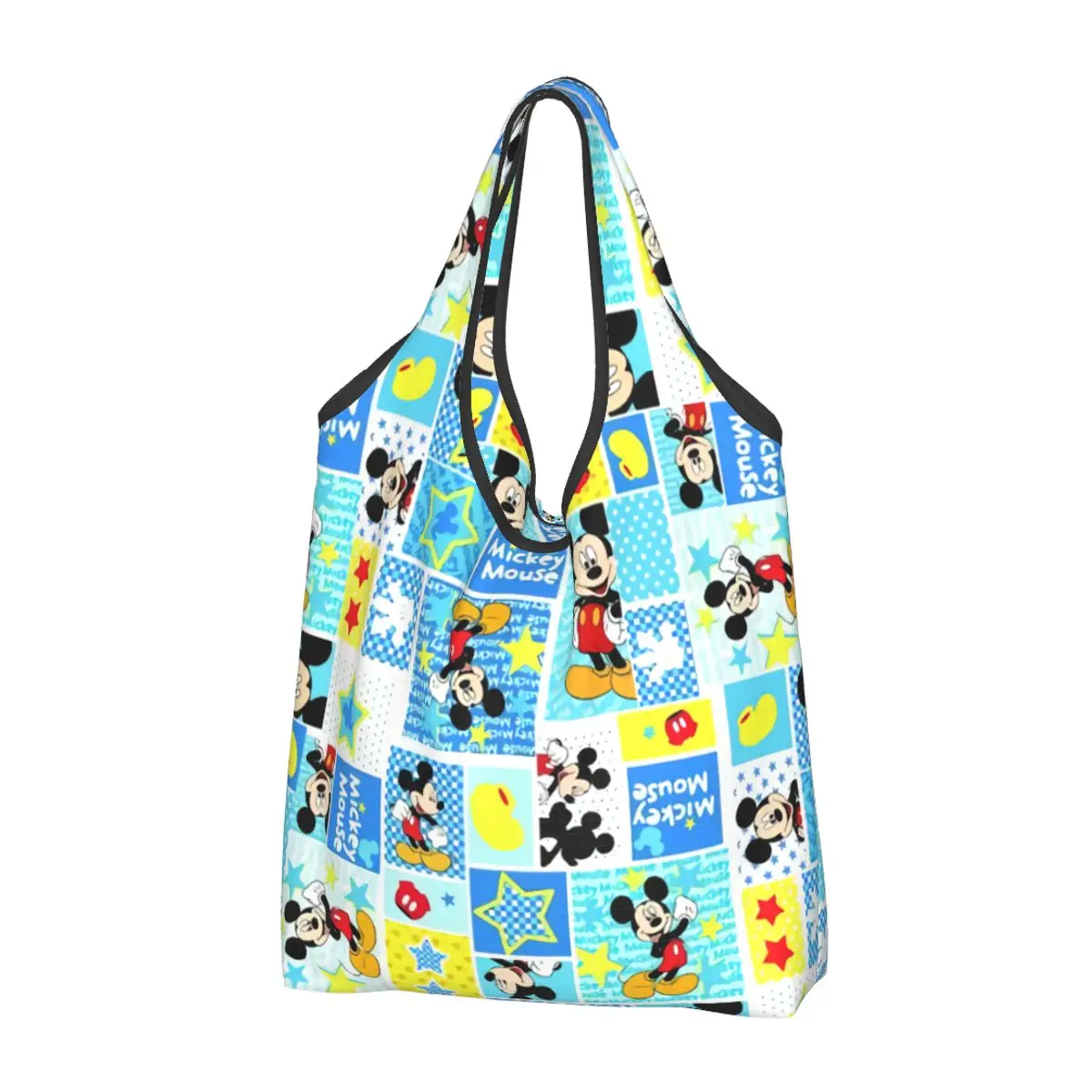 

Custom Mickey Mouse Collage Cartoon Groceries Shopping Bag Funny Shopper Shoulder Tote Bag Big Capacity Portable Handbag