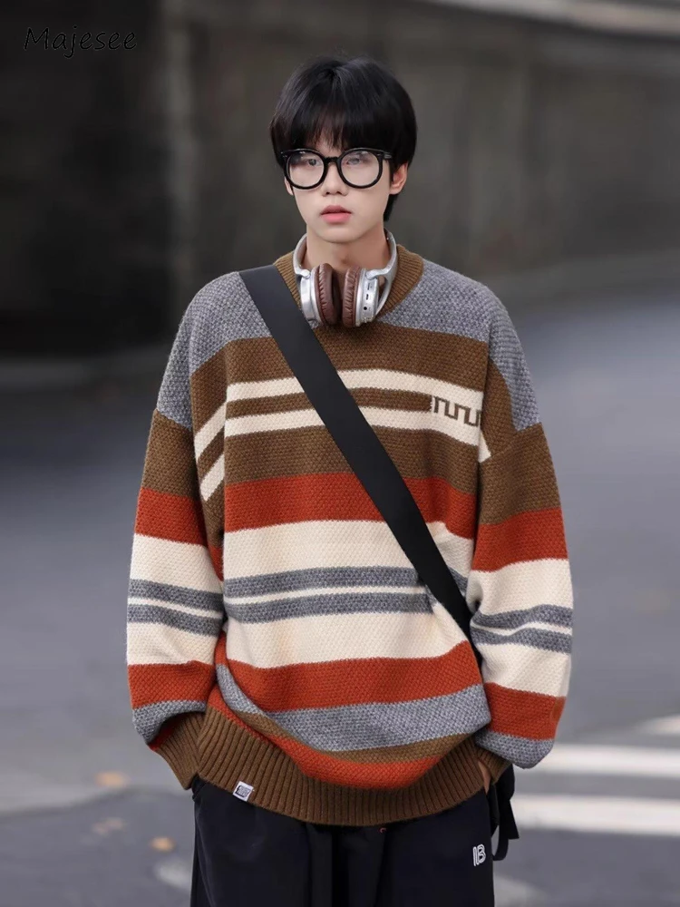 

Sweaters Men Advanced Streetwear European Style Harajuku Striped Knitwear All-match Fashion Hipster Long Sleeve Spring College