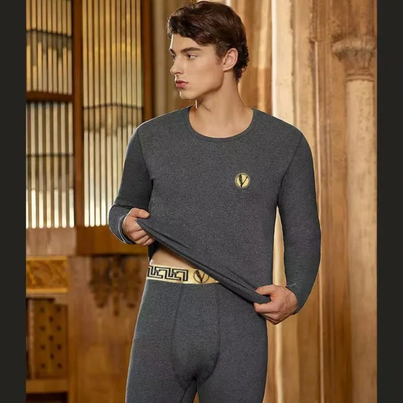 Men's Thermal Underwear German Velvet Underwear Set Autumn and Winter with Thick Velvet Autumn Clothes Pants Base Shirts 2 Piece