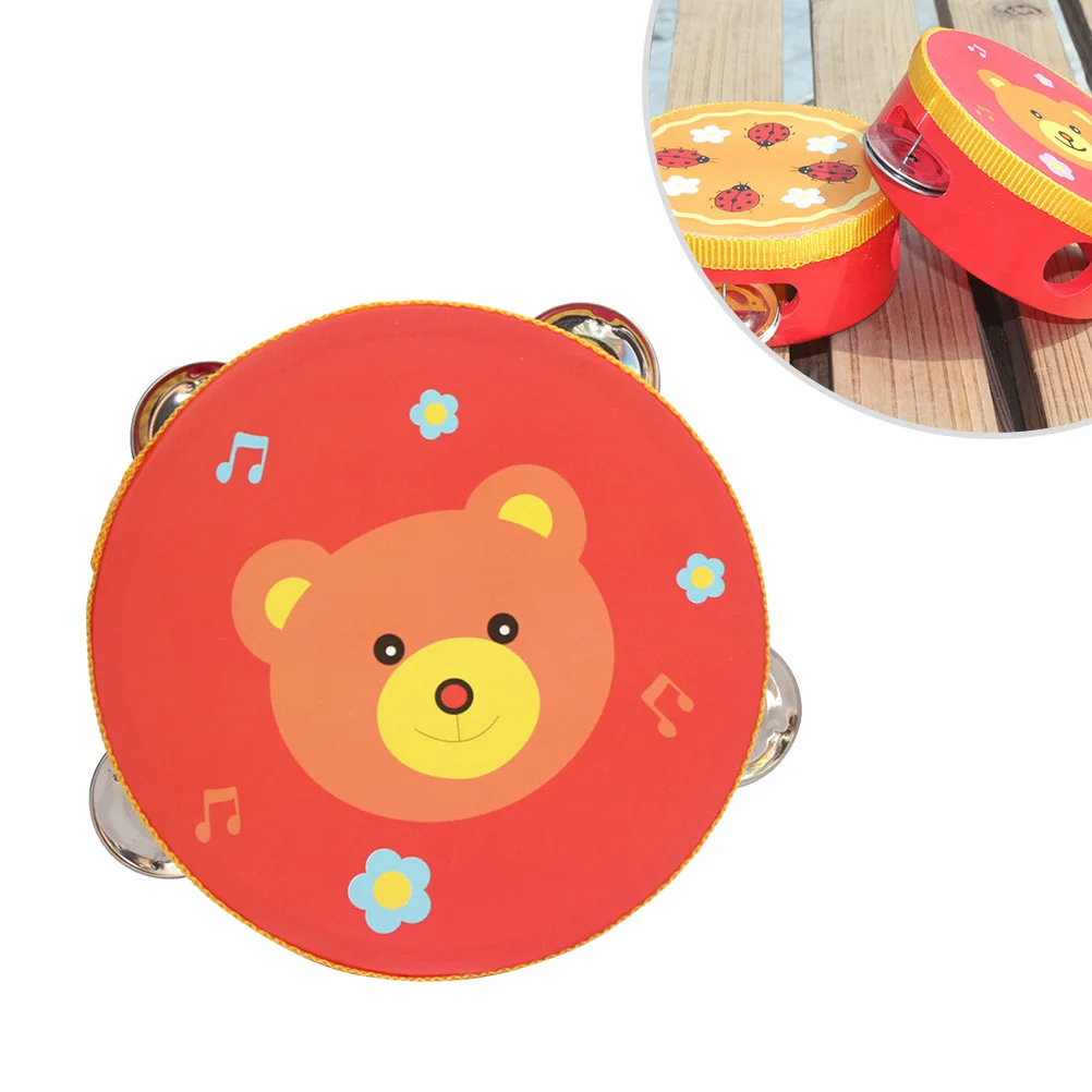 10Cm Kids Hand Drum Tambourine Cartoon Colorful Design Safe Food Grade Material Educational For Creative Expression Preschool