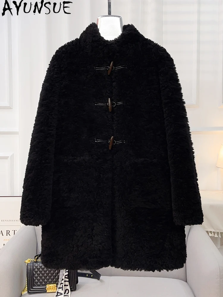 AYUNSUE 100% Natural Wool Women's Coat Mid Length Lamb Fur Coats for Woman Clothes High Quality New in Outerwears Abrigo Mujer