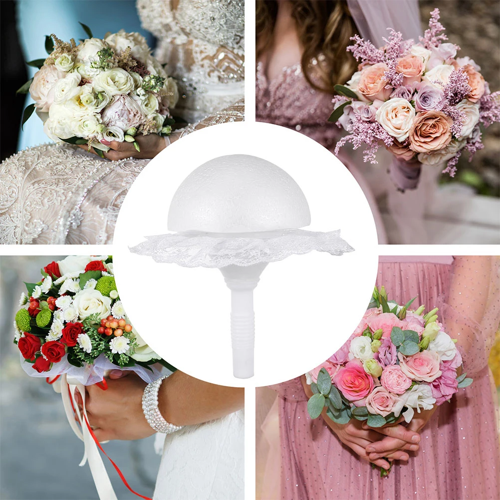 

10cm White Hemispherical DIY Floral Flower Handle Holder Bridal Bouquet Holder Wedding Floral Fixing Plate Small Size