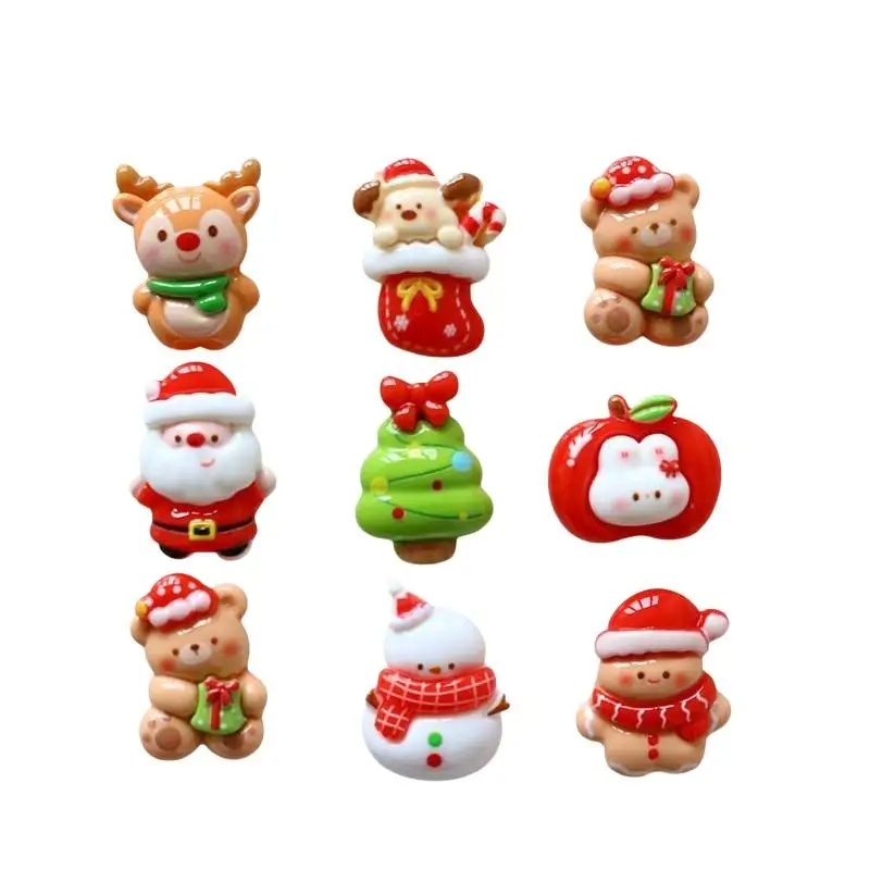 10 Stück niedliche Cartoon-Weihnachts-Tannenbäume, Harz-Cabochons mit flacher Rückseite, zum Selbermachen für Handyhüllen, Haarnadeln, Schlüsselanhänger, Ohrringe, Scrapbooks – Detail 6