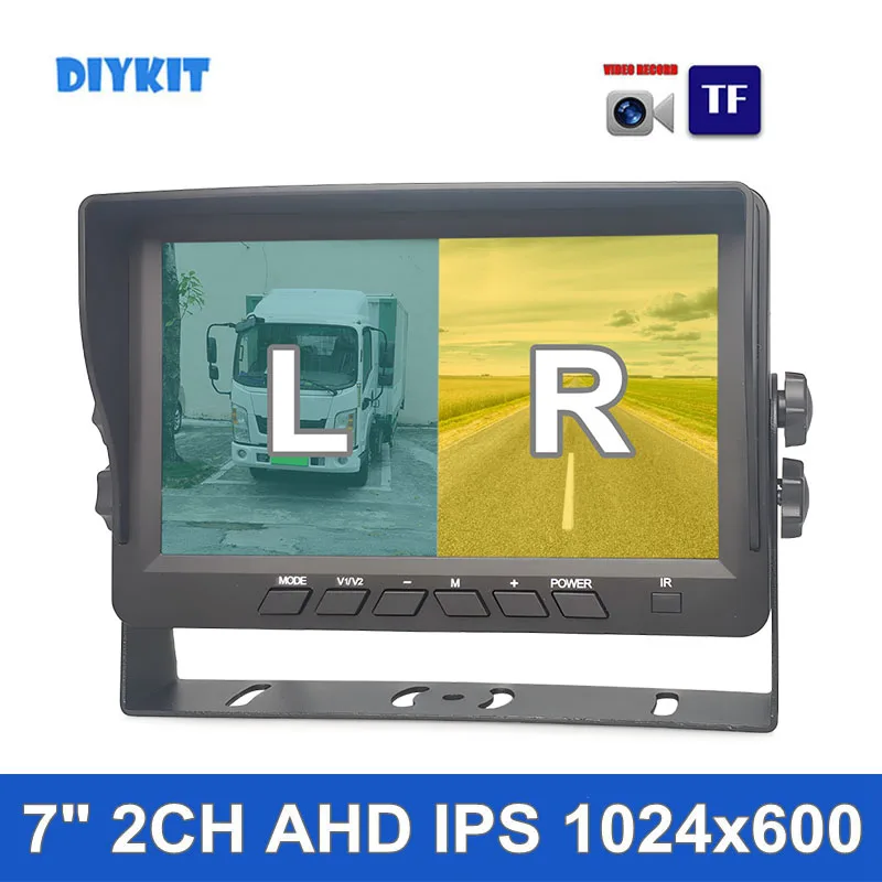 DIYKIT 7inch AHD IPS 2CH Rear View Car Monitor Support 720P 1080P AHD CVBS Camera Video Recording Diaplay 2 Cameras Image