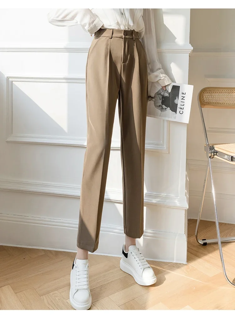 Fashion Female Pants Spring Straight Black White Khaki Trousers Suits Formal Casual S-XL New Women's  Harajuku LJ153