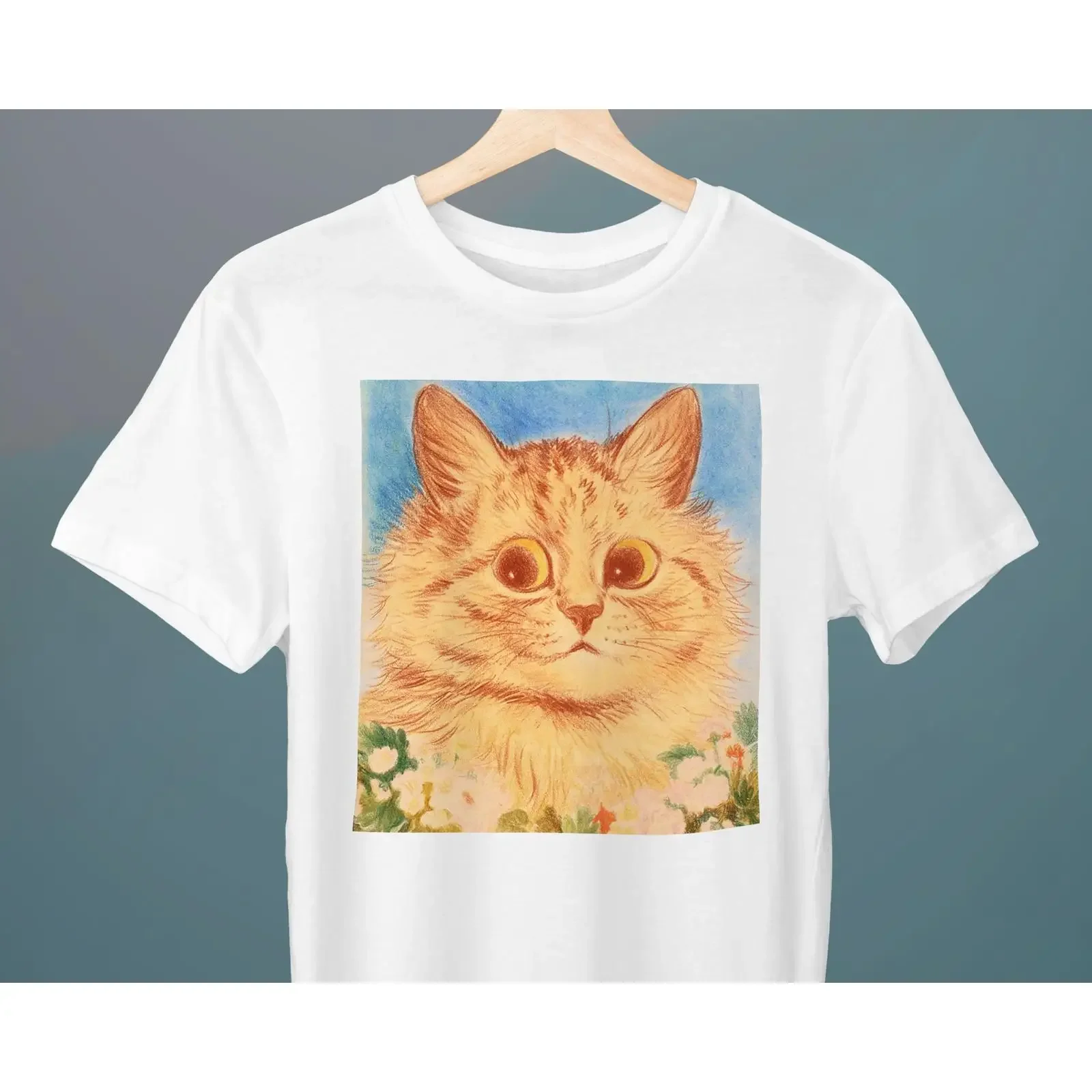 Vintage Louis Wain Ginger Flower Cat Painting T Shirt Cute Art Lover for Him Her vintage Washed Unisex Versatile