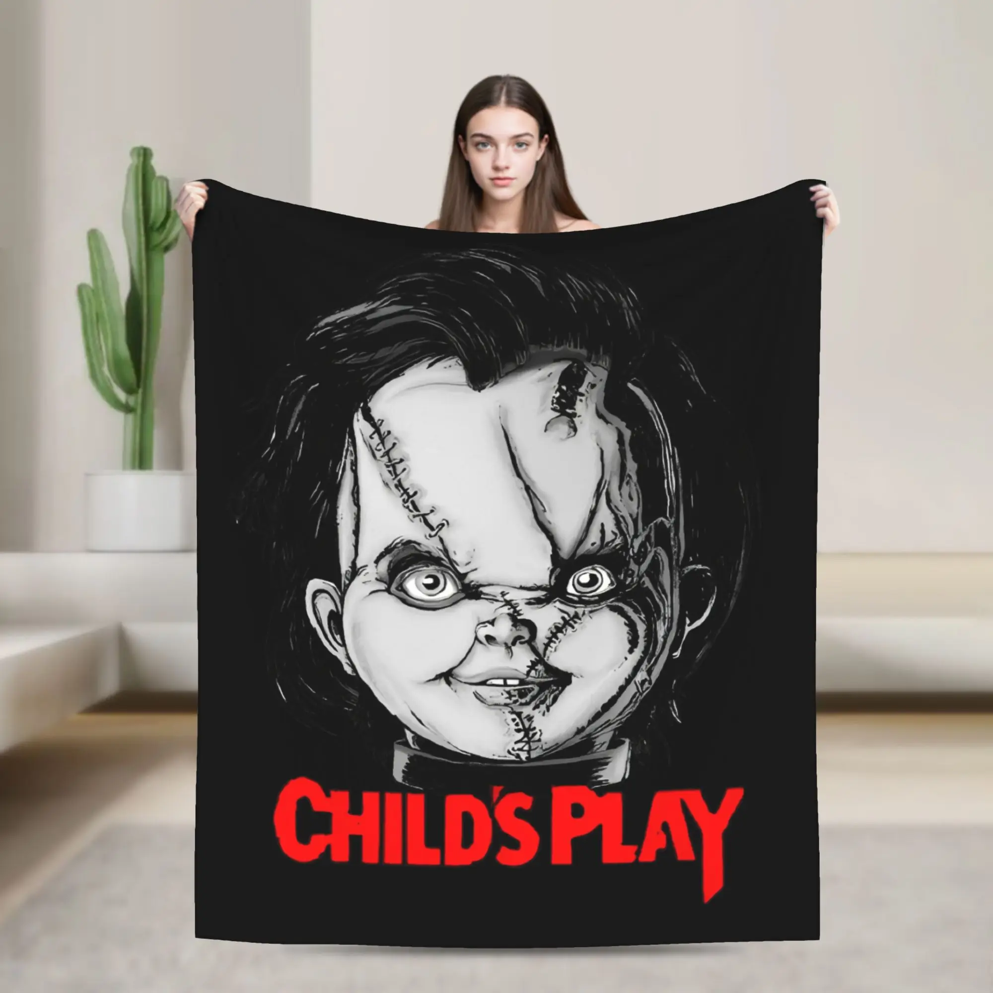 Halloween Movie Horror Chuckys Blanket Flannel All Season   Multifunction Ultra-Soft Throw Blankets for Bedding Office Bedspread