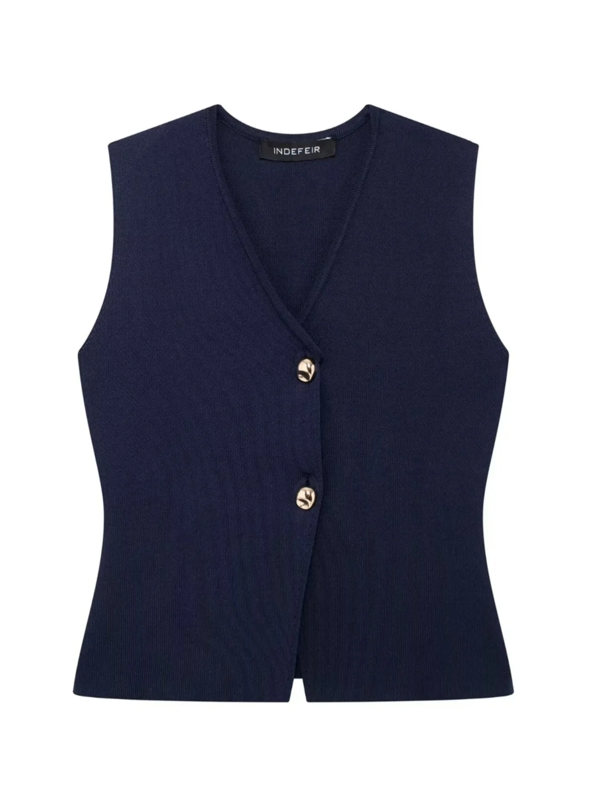 Otoño Invierno Chaleco de punto para mujer Svel V-Ne Button-Up Botón dorado Slim Fit Cárdigan de fibra de poliéster Sle Faion