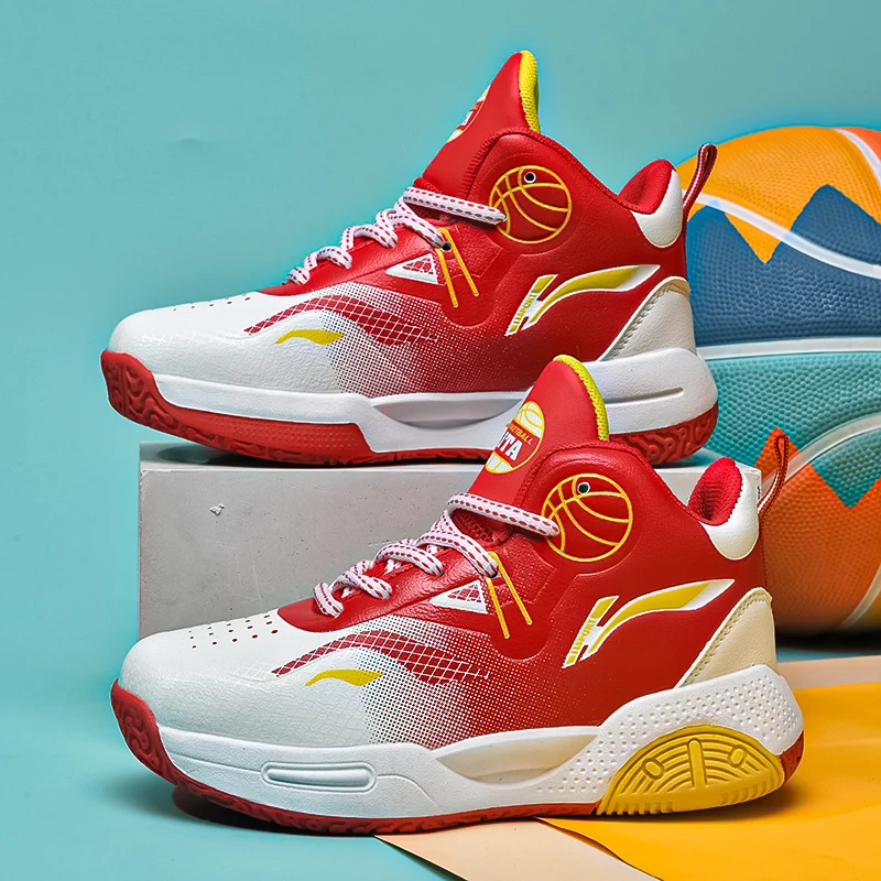 

A pair of children's four-season leather high-top basketball shoes, wear-resistant and comfortable sneakers, sizes 31-40,CT-2210