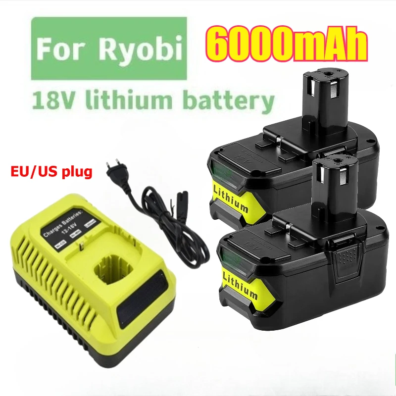 

6Ah Battery Pack For RYOBI P108 P103 18V Battery 18 Volt Lithium-Ion Power Tools P104 P107 RB18L50 RB18L20 P108