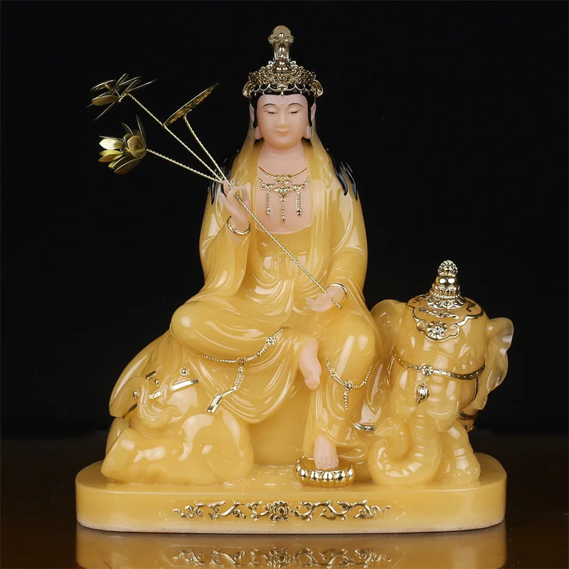 high gilding yellow jade BUDDHA figure Buddhism PU XIAN PUSA Samantabhadra HOME safety healthy Prosperity