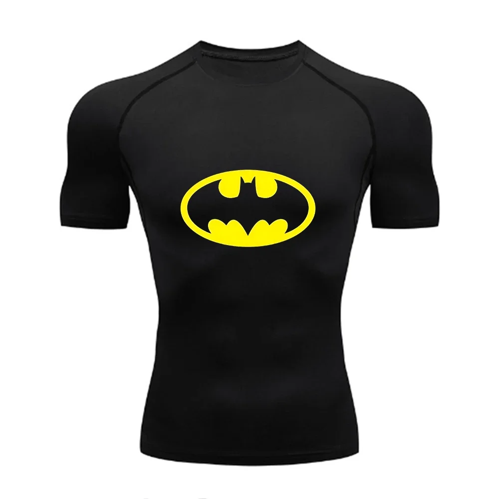 Summer Short Sleeve Men Compression Tee Shirt Bat Print Sport Quick Dry Gym Tshirt Fitness Workout Undershirt Elasticity Top Tee