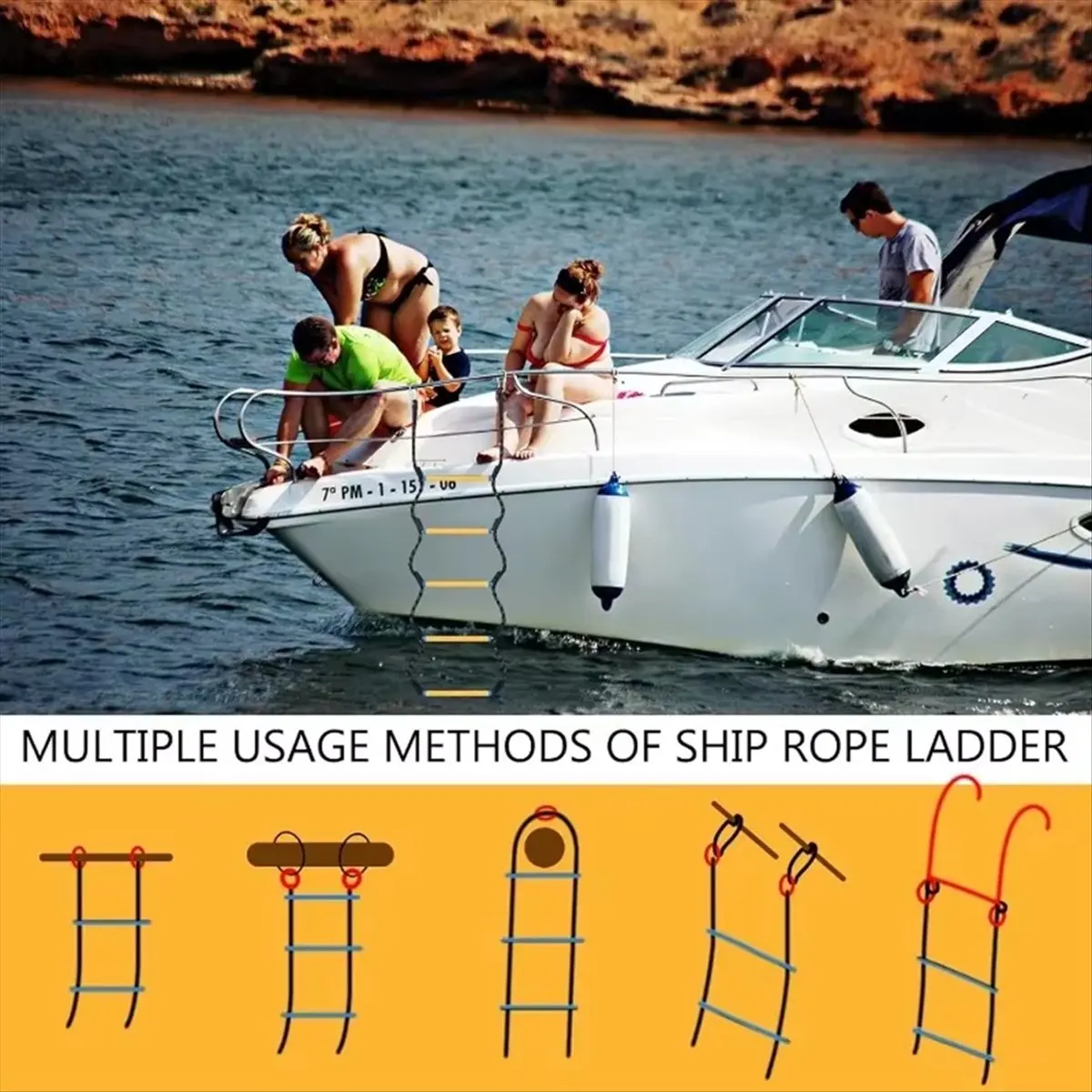 5-Step Boat Yacht Ladder Boat Life Ladder Rope Ladder Hanger Ladder Buckle Rope Ladder Fishing Boat Kayak Accessories