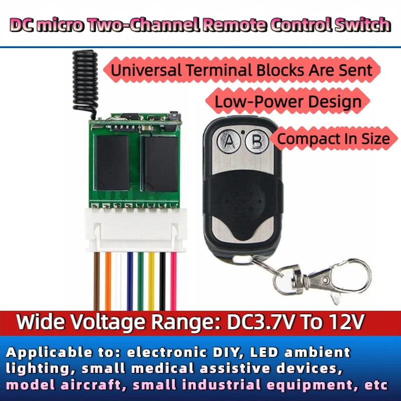 

Wireless Remote Control Switch 2CH Receiver T/M4 DC3.7V-12V Wide Voltage for DIY LED Lights Model Aircraft Accessories
