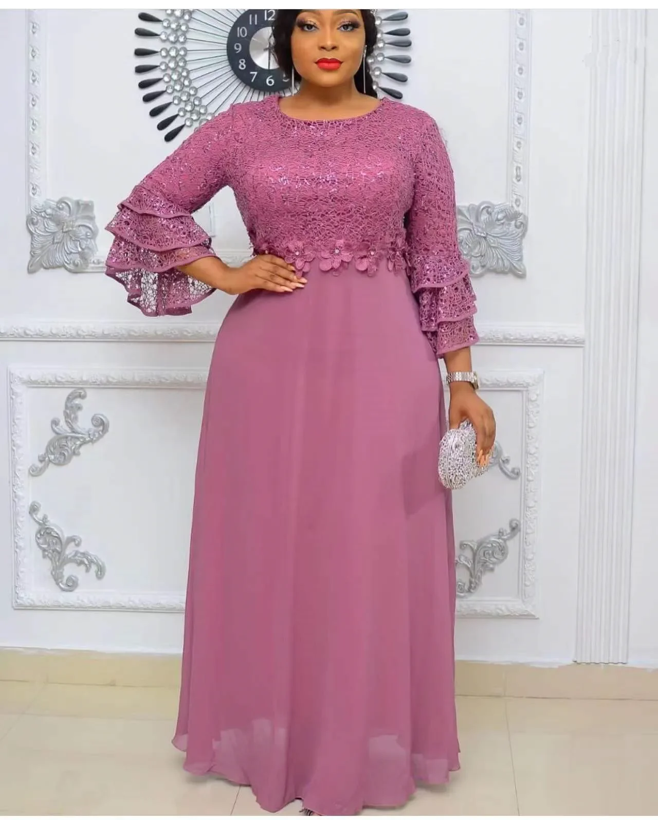 Plus Size African Party Dresses for Women 2023 New Fashion Dashiki Ankara Lace Wedding Gowns Elegant Turkey Muslim Maxi Dress