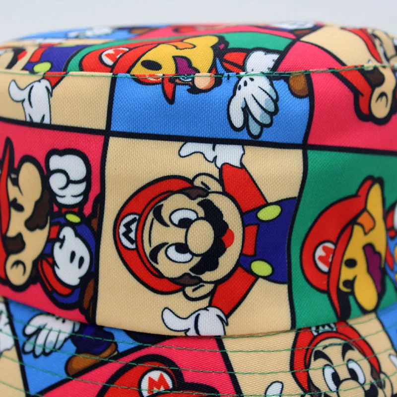 Super Mario Fisherman Hat Children\'s Anime Peripheral Mario Bros Cartoon Fashion Print Double-sided Sunshade Hat Birthday Gift