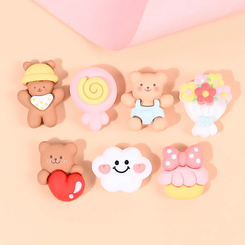 10pcs New Cartoon Flat Back Resin Cabochon Scrapbook Craft DIY Cute Heart Lolly Bear Animal Cloud Flower Dollhouse Accessories