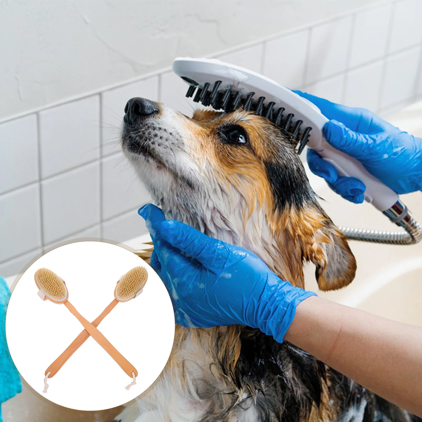 

2PCS Pet Bathing Brush for Cats Dogs Natural Pig Bristles Detachable Handle Lightweight Portable Storage Grooming Tool Pet