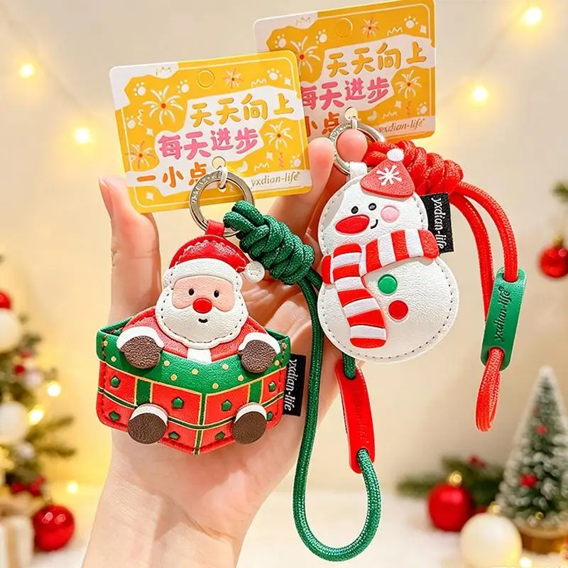 Weihnachtliche PU-Schlüsselanhänger mit niedlichem Aufdruck, robustes Lanyard, langlebig für Weihnachtsfeiergeschenke, Feiertagsgeschenke, Handtaschendekoration. – Detail 5