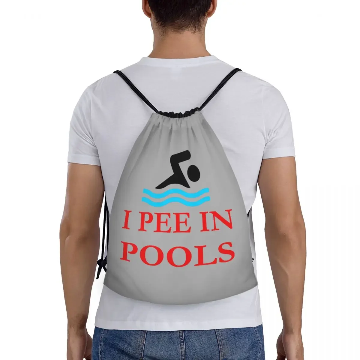 Sac à dos de rangement léger personnalisé pour hommes et femmes, natation d'été, je pipi dans les piscines, proximité Wstring, sport, salle de sport