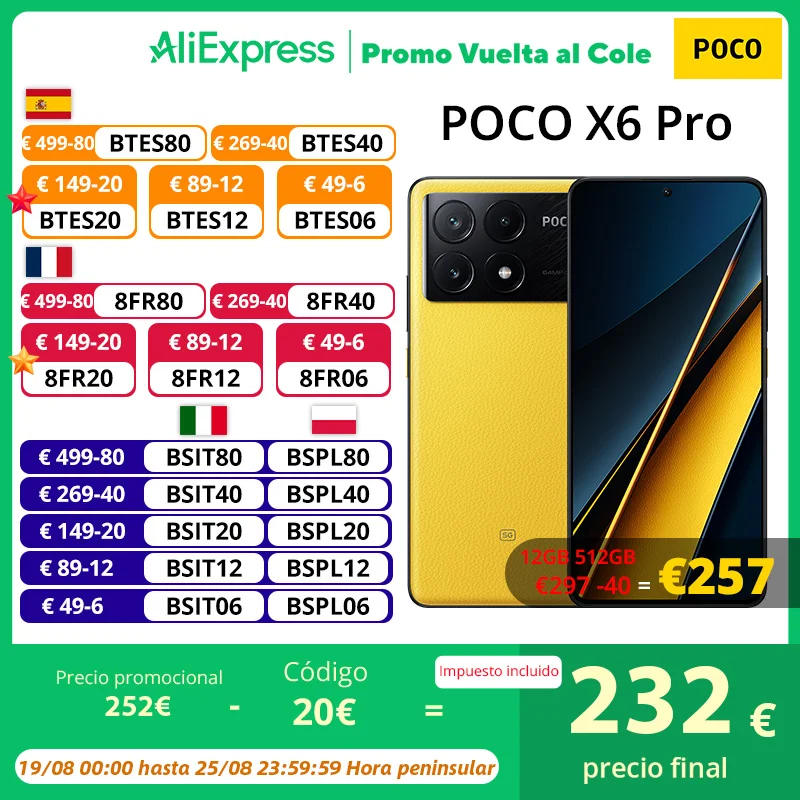 Versión Global POCO X6 Pro MediaTek Dimensity 8300-Ultra CrystalRes 120Hz FIow AMOLED Display 64MP Triple Cámara OIS 67W 5000mAh