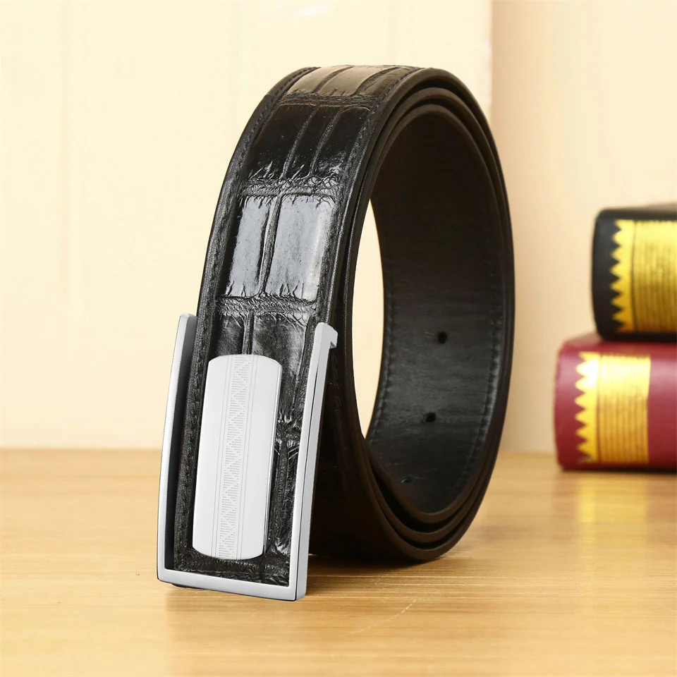 

2025 New Crocodile Belly Pattern Belt Black Korean Edition Fashion Business Men's Office Golf Leather High End Durable Suit Belt