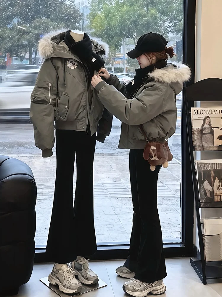 

Winter Thiened Cotton Jaet Women's Parka Coat Large Fur Collar Commute Sle Long Sve Zipper Closure Color