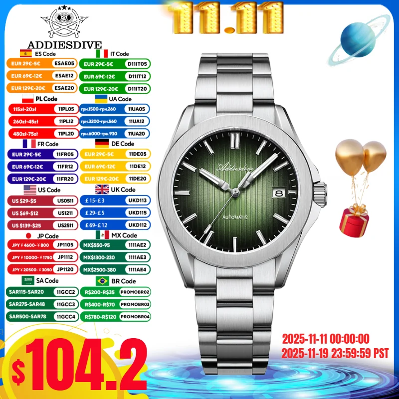 

ADDIESDIVE 38mm Mechanical Sunburst Watches Japan NH35A 200m Diving Sapphire Glass BGW9 Blue Luminous Automatic Men's Watch