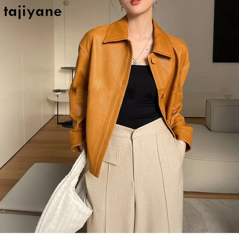 Tajiyane 100% Real Leather Jacket Women Short Coat Slim Turn Collar Genuine Sheep Charming Stylish Belt Office Youth Casual Wear