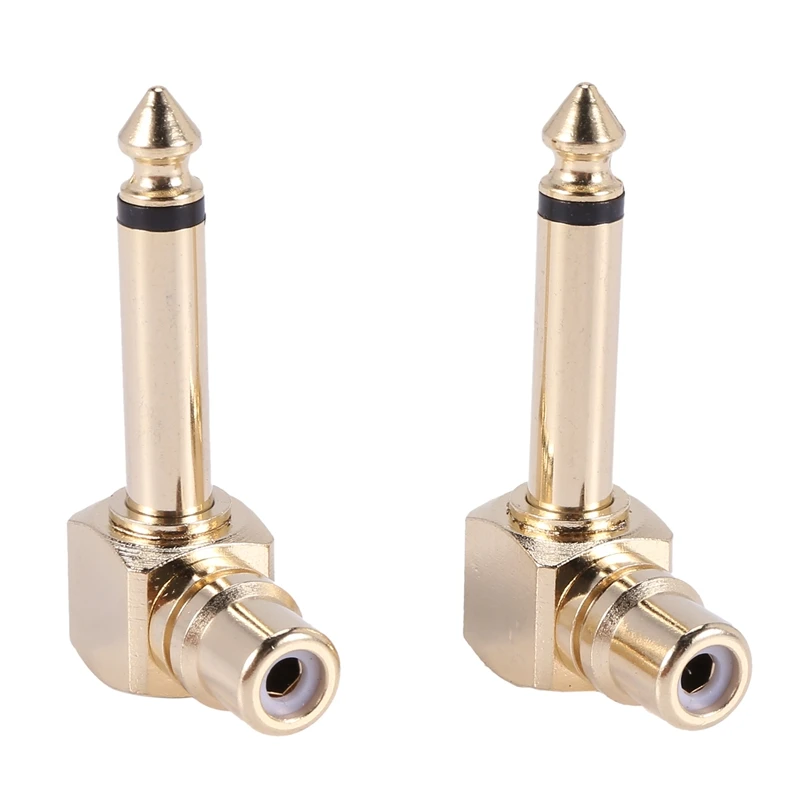 

2-PACK RCA Female Jack to 1/4 inch Mono Male Plug Right Angle Audio Adapter,gold