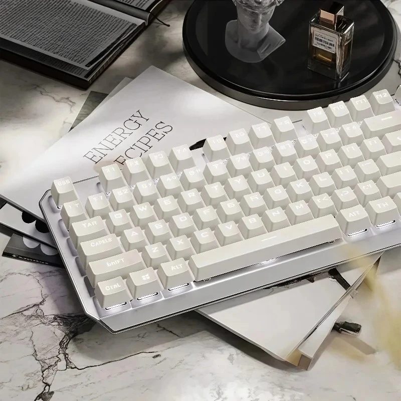 

TK870 Tri-Mode Mechanical Keyboard Mouse Combo 87-Key Blue Switch White Backlit Gaming Office Multi-Device PC Mac Laptop
