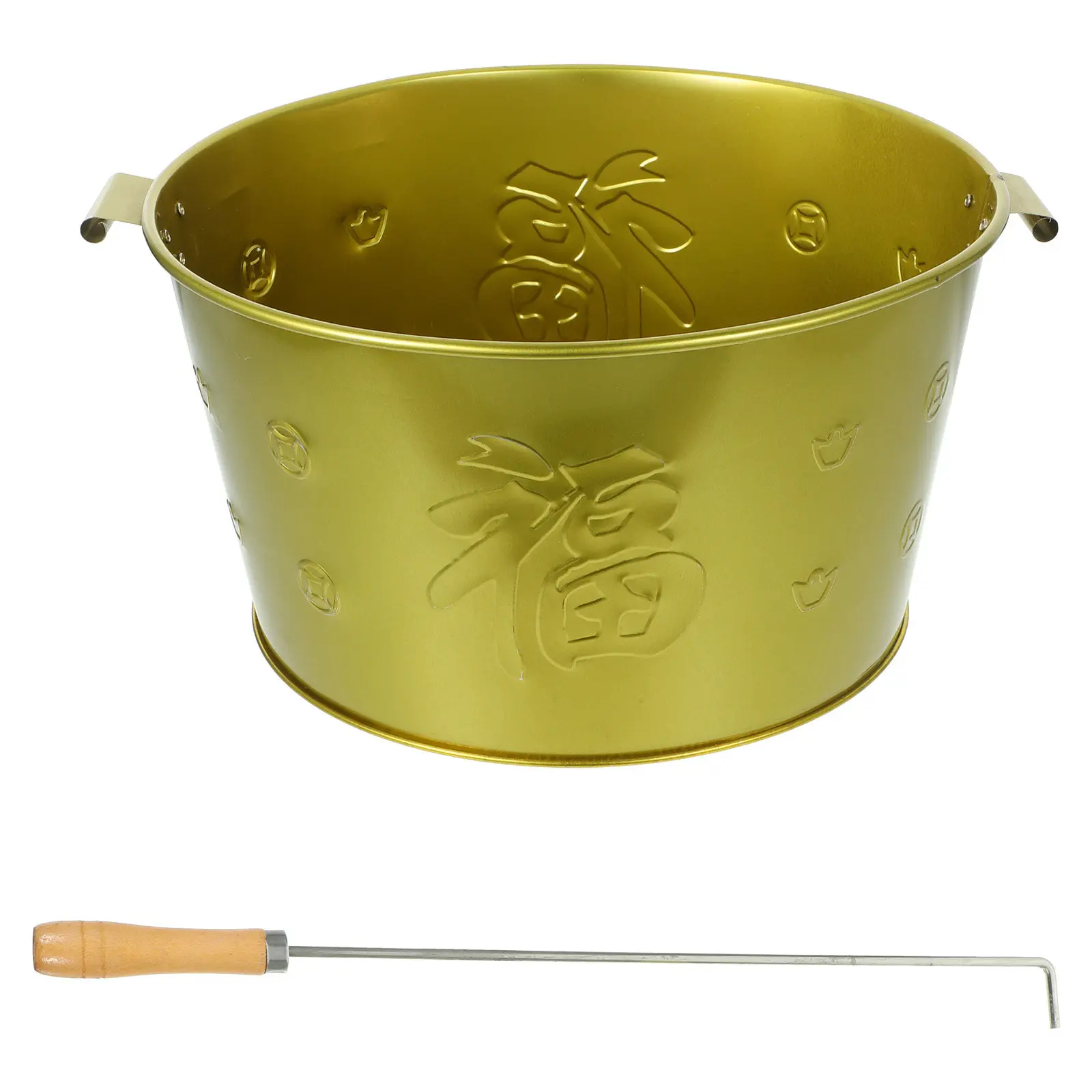 1 set Golden Paper Money Incinerator Burn Container Outdoor Treasure Bucket Blessing Sacrifice Flame Safety Hook for Burning