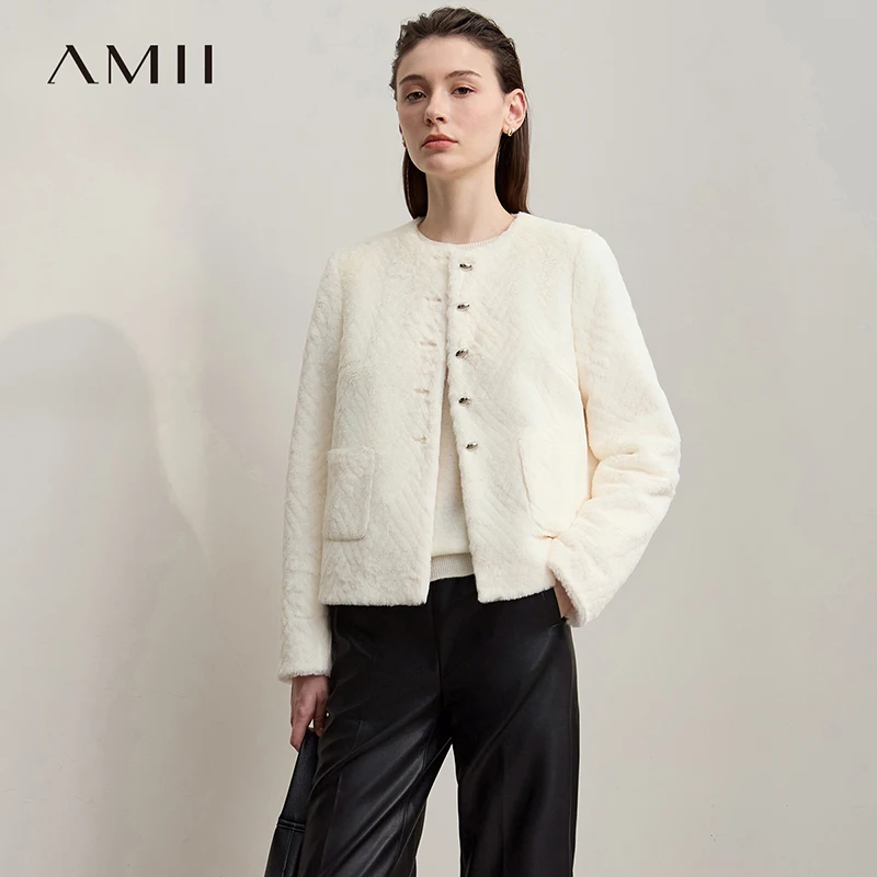 

AMII Women's Jacket 2025 Winter New Knitted Versatile Warm Round Neck Winter Coat Female Elegant Long Sleeves Jackets 12543150