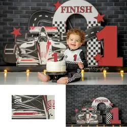 Race Car Theme Backdrop Boys 1st Birthday Party Photography Props Kids Baby Cake Smash Photocall Decor Studio Backgrounds
