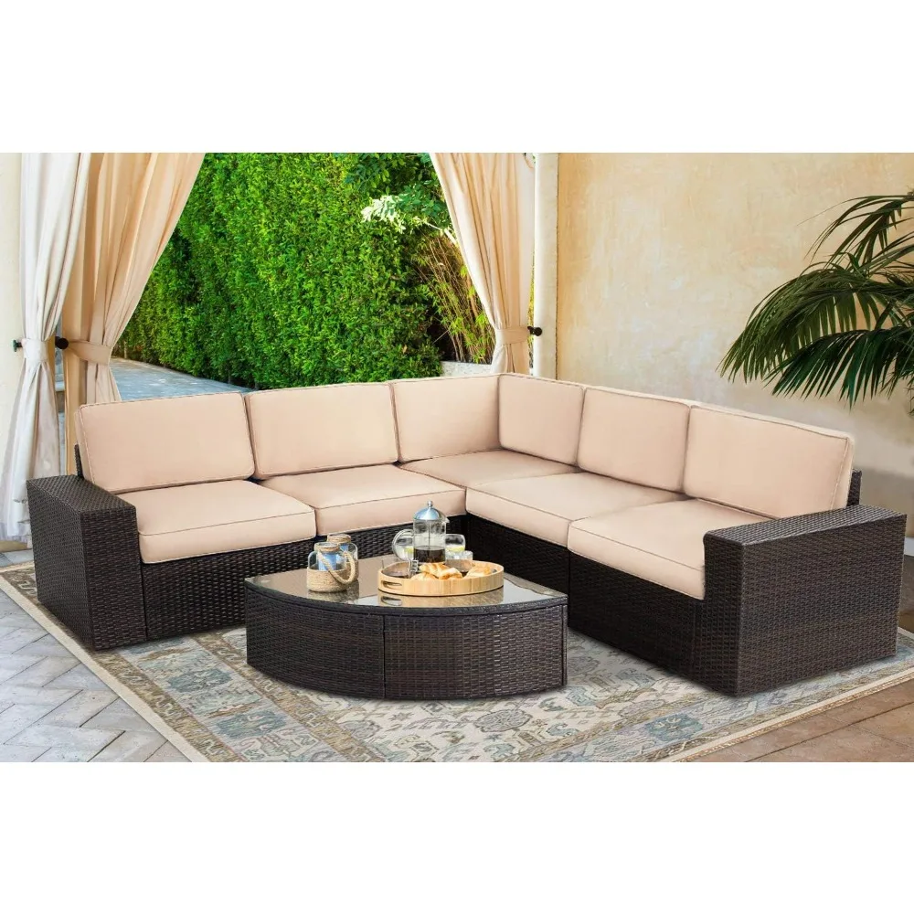 

6 Pieces Patio Sofas Patio Sectional Sofa All-Weather PE Wicker Modular Outdoor Furniture Patio Conversation Set,Sofa