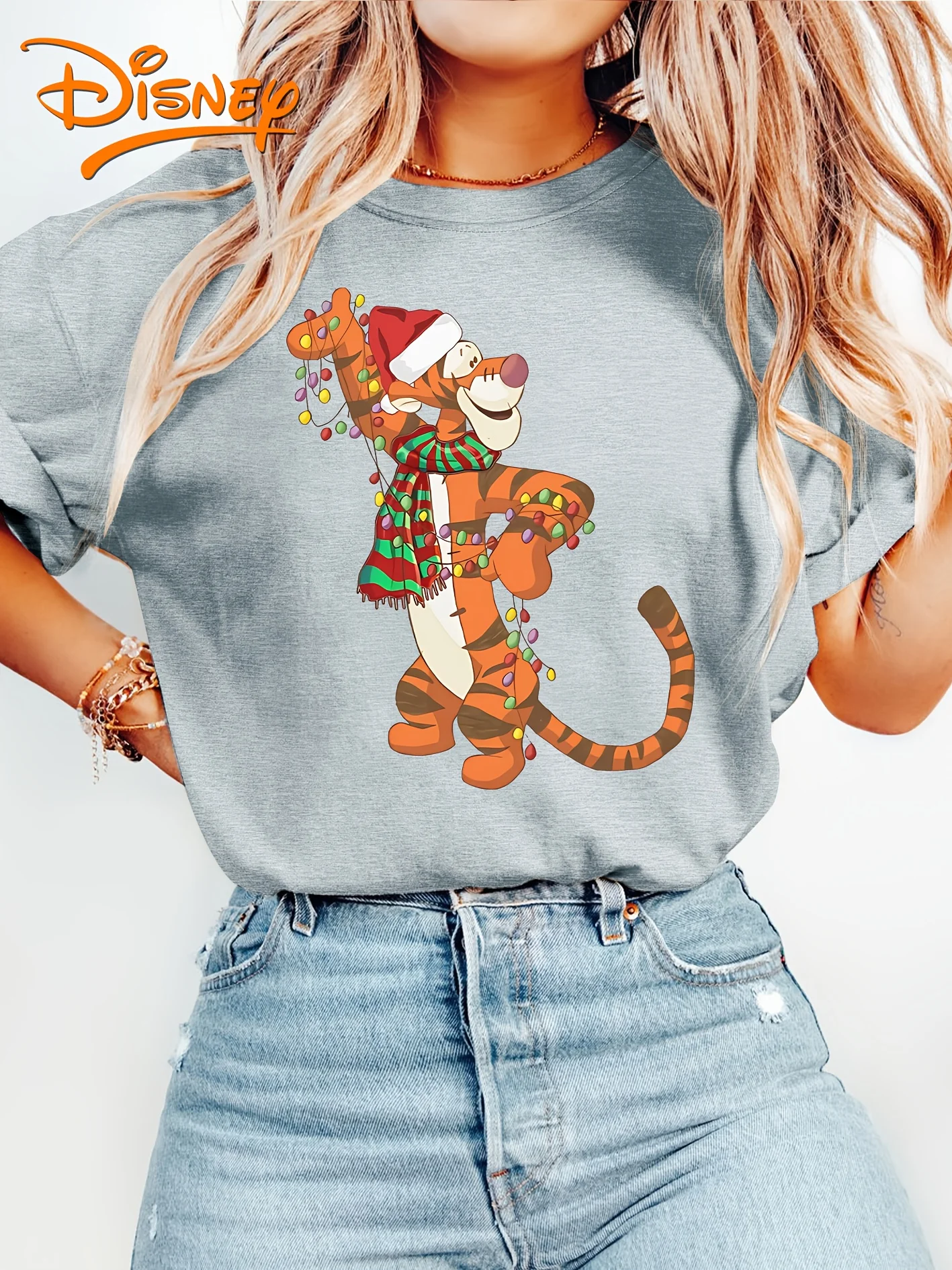

Disney Tigger Christmas Winnie The Pooh T Shirt Women's Men Cotton Tee O-Neck Casual Oversized Short Sleeve Loose Streetwear Top