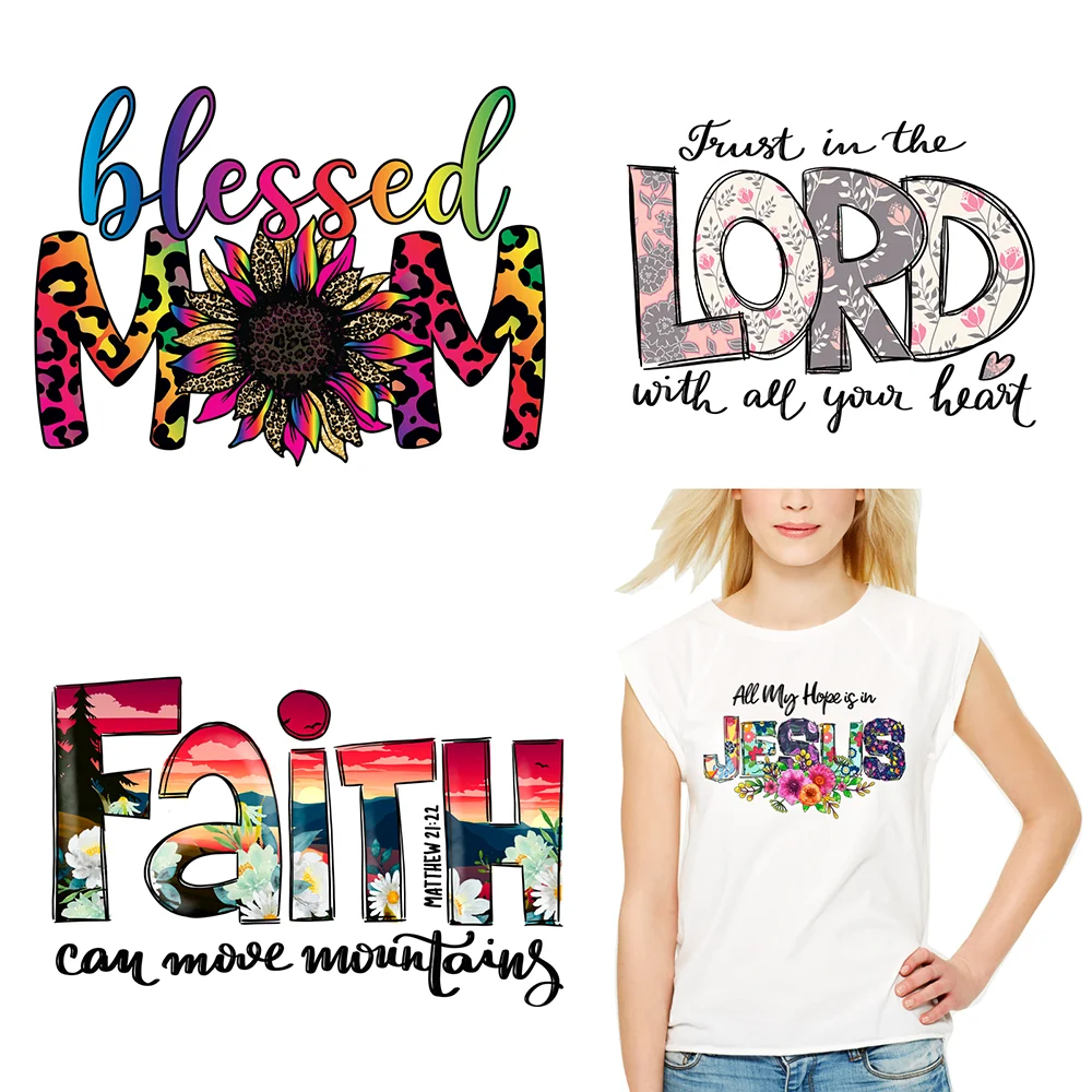 

Jesus Bless Faith Patch For Clothes Heat Transfer Sticker DIY Washable Applique For T-Shirt Hoodies Bags Iron On Transfer Decals