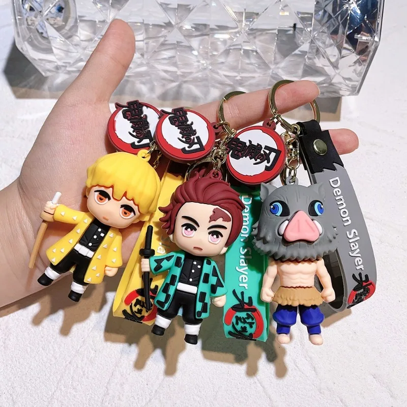 Demon Slayer keychains, cute character bag charms, cartoon couple charms, anime dolls, car and motorcycle keychain accessories