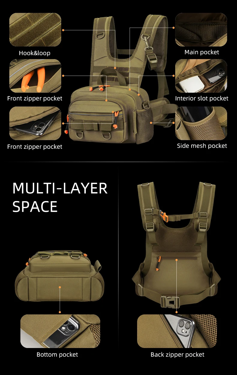 Angeln Locken Vorne Brust Weste Reise Rucksack Camping Wandern Outdoor Radfahren Bergsteigen Ausrüstung Taktische Tackle Tasche für Männer Sac – Detail 5