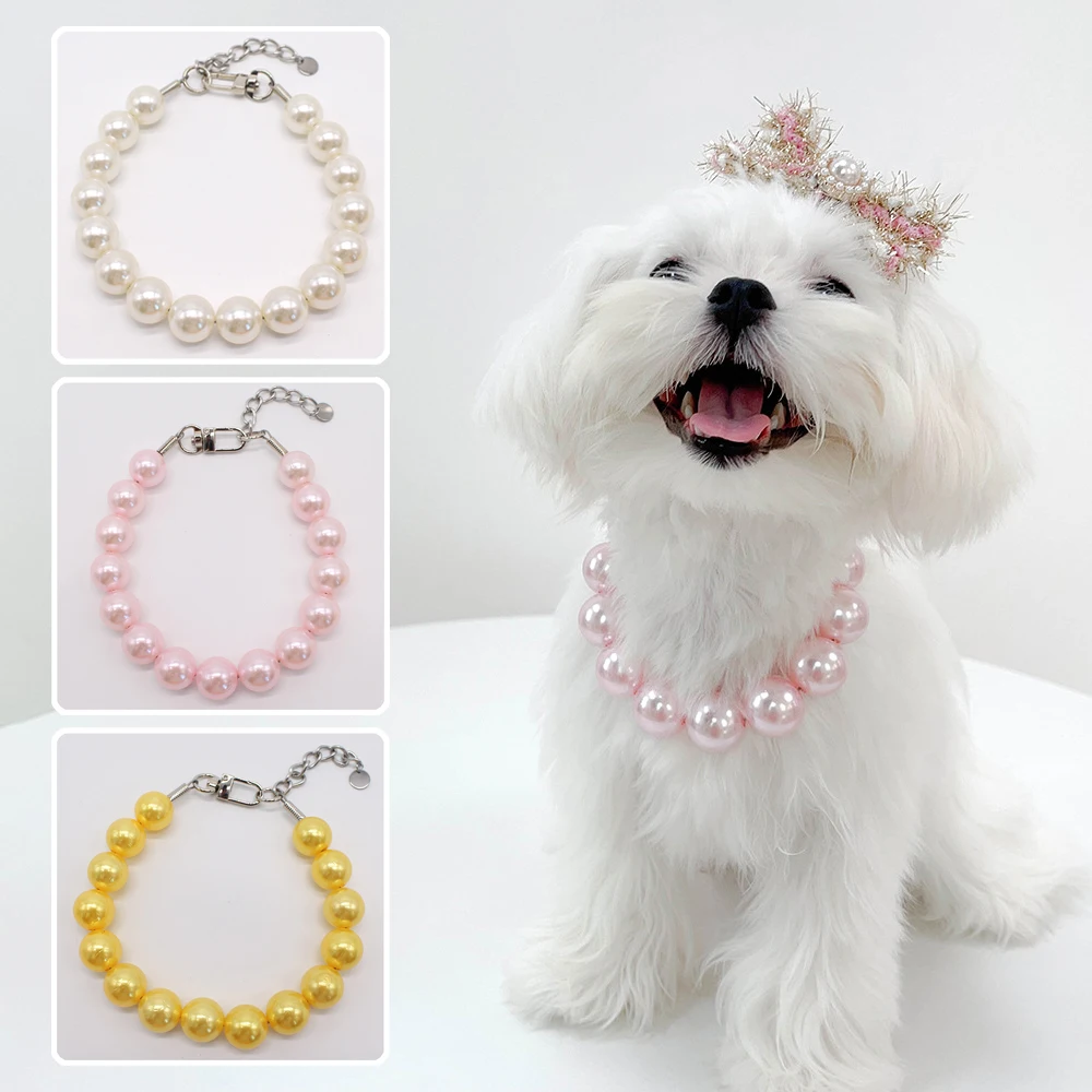 

9 Sizes Pet Pearl Collar for Small Medium Large Dogs Adjustable Cat Dog Necklace Jewelry York Girl Clothing Dress Accessories