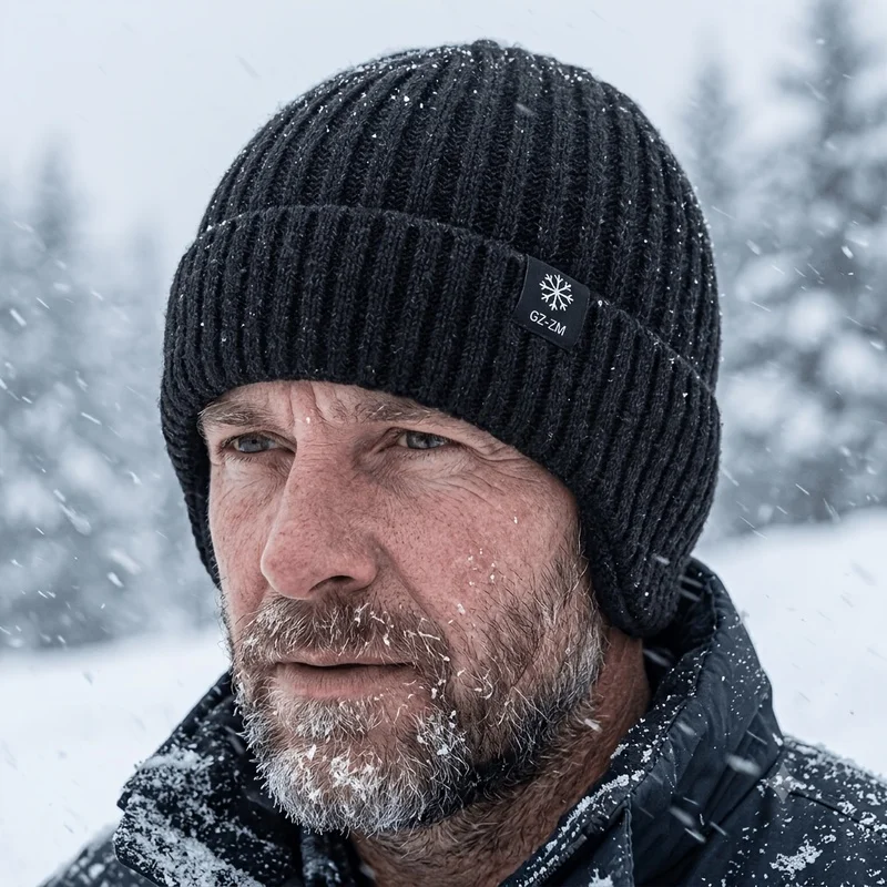 Winter Snowman and Snowflake Knitted Hat - High-end Warm and Thick Plush Lined Winter Hat，Men's Windproof and Cold-proof Gear