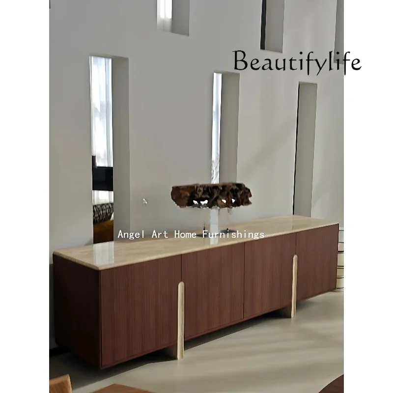 

XY Medieval Retro Style Household Natural Travertine Solid Wood Storage Side Cabinet Entrance Multi-functional Side Cabinet