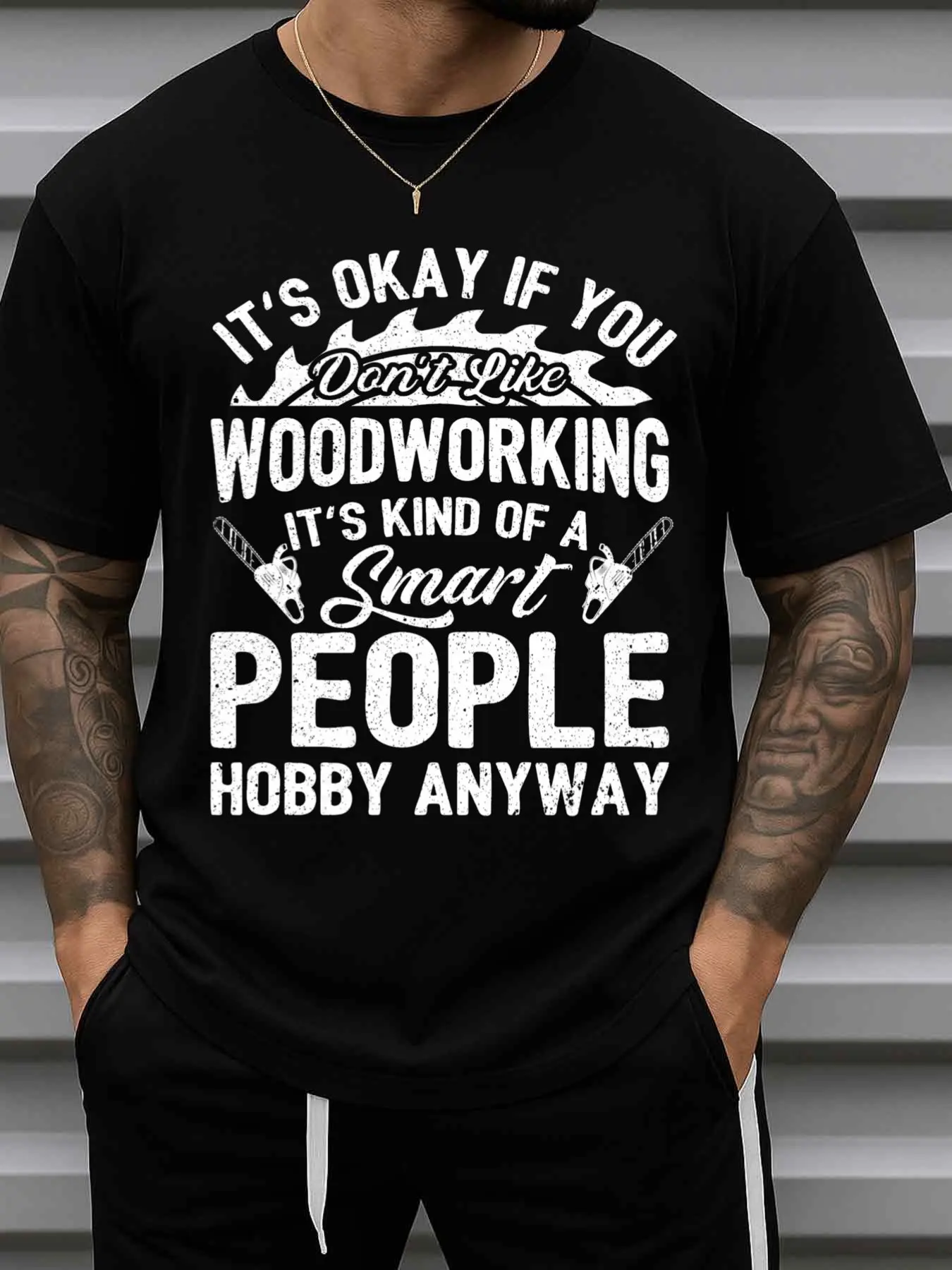 Men's Woodworking Humor T-Shirt - Purely Fun Carpenter Gift with Wood Grain Design - All-Season Casual Crew Neck Short Sleeve Shirt