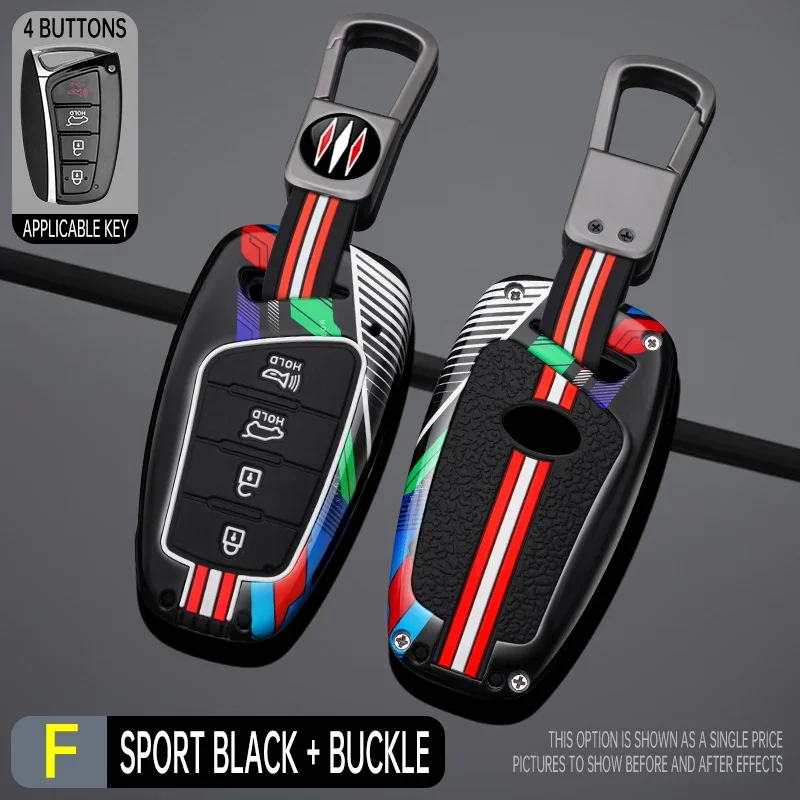 Racing Style Metal Car Key Case Fob Cover for Hyundai IX45 Santa Fe Sport Equus Centennial Grandeur Azera Genesis G80 2013-2017